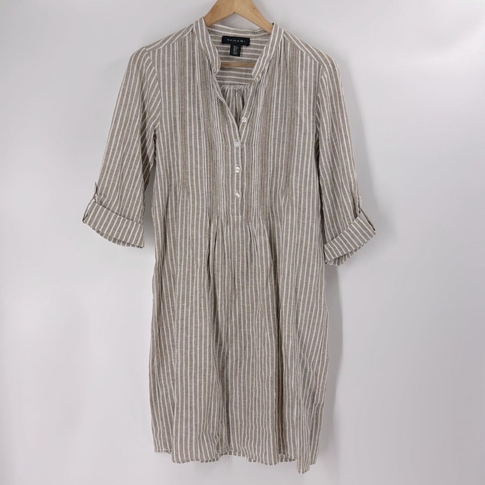 Tahari Beige Striped Midi Dress